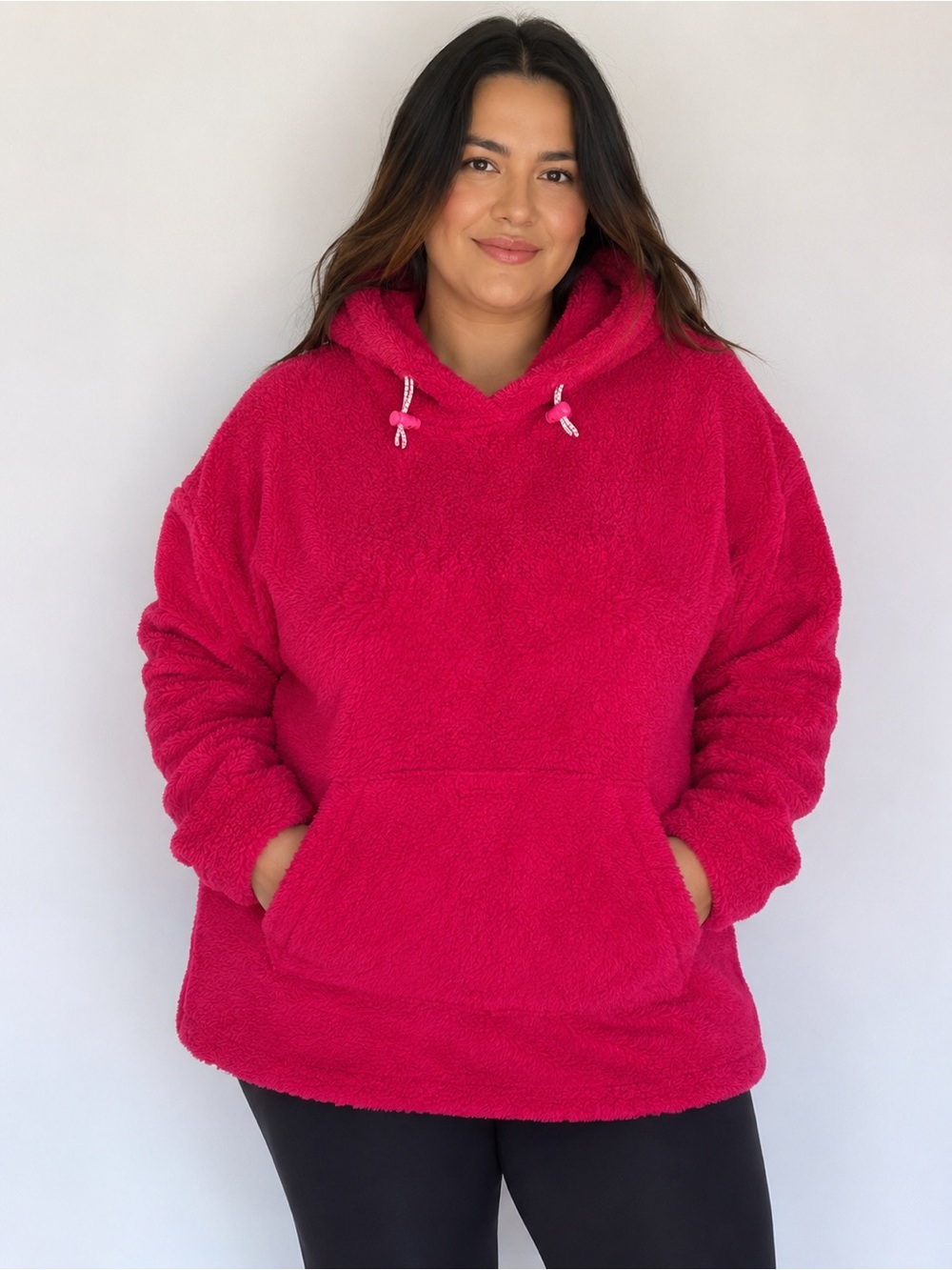Plus Fuchsia Plush Hoodie - Cozy Women's Pullover